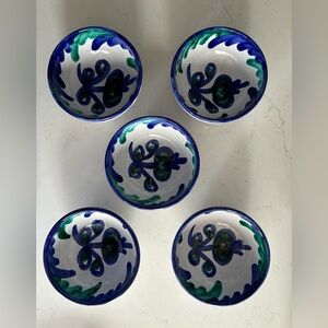 Five Ceramicic Hand Painted Bowls. Purchased in Spain. Vintage